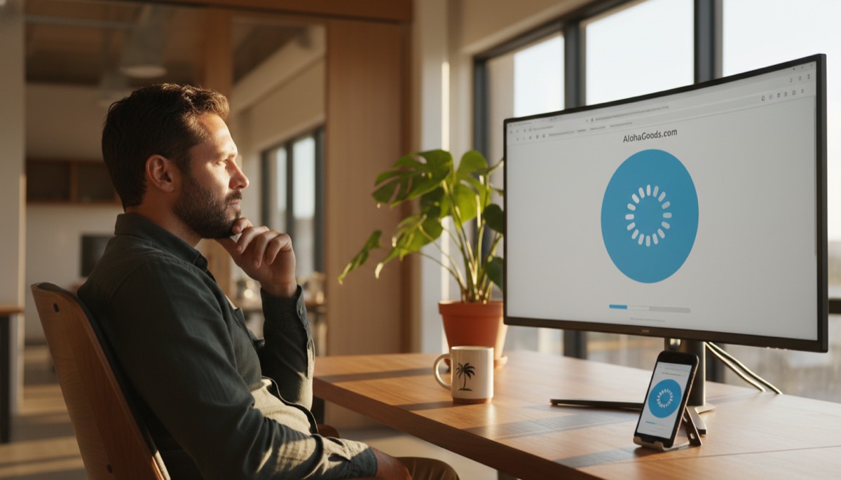Hawaii small business owner waiting patiently for a slow webpage to load on his desktop